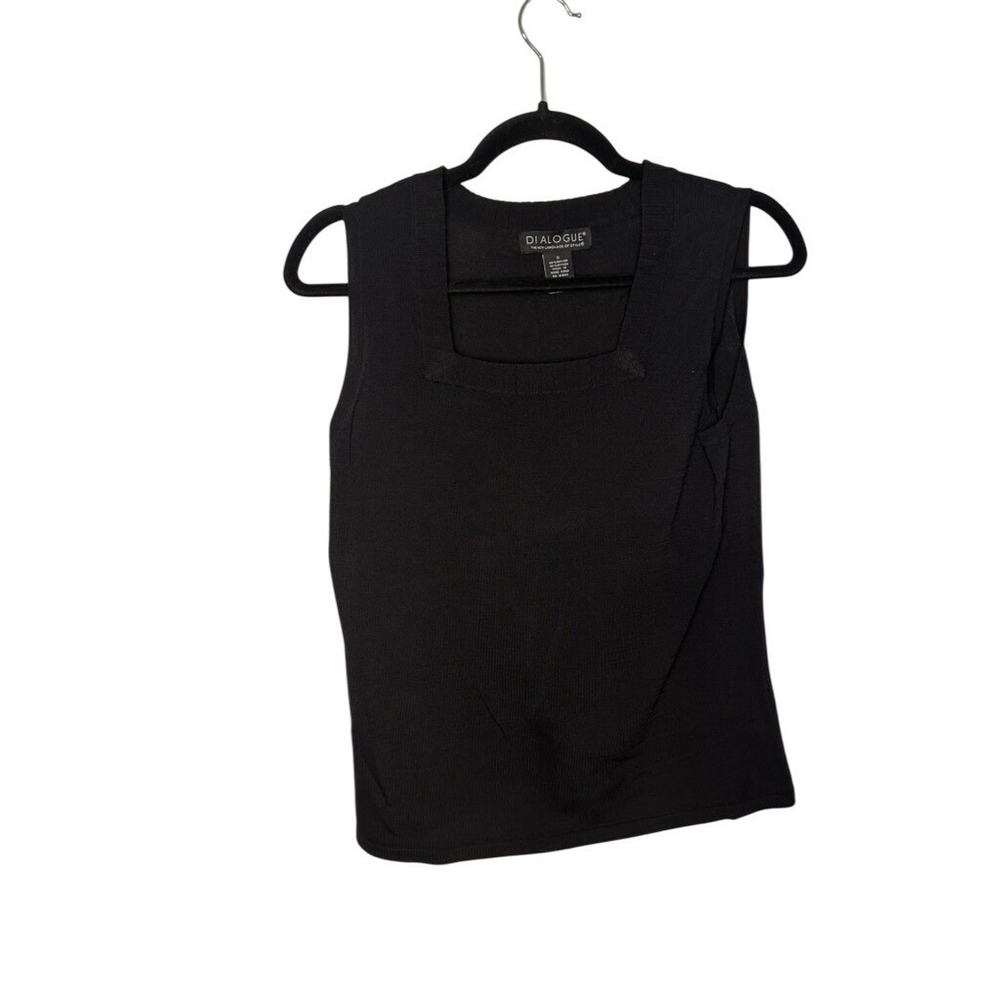 Dialogue Ribbed Knit Tank Top Square Neck Sleeveless Blouse Women's Black
